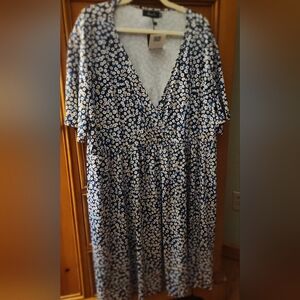 AMZPLUS Plus Size Ditzy Print Blue Floral Midi Dress